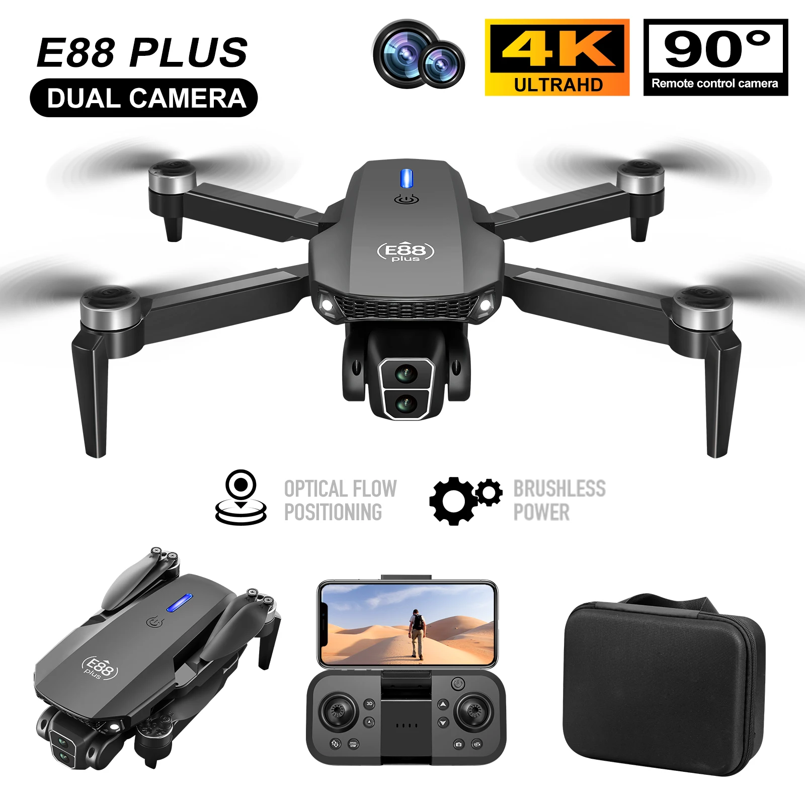Drone Camera 4K - Novo drone quadricóptero E88 Plus: 90